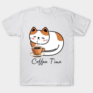 Coffee Time Cute Calico Kitty T-Shirt